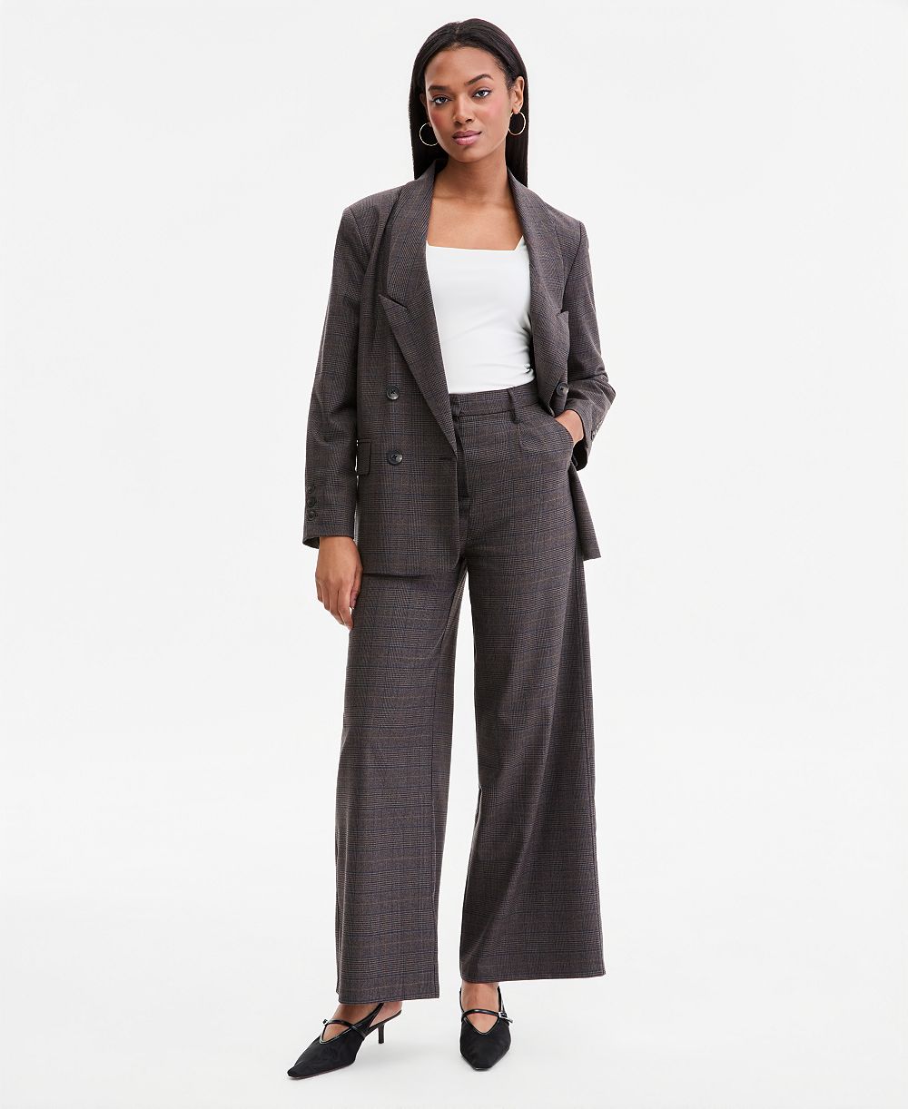 Bar III Women's Plaid High-Rise Wide-Leg Pants, Macy's Exclusive
