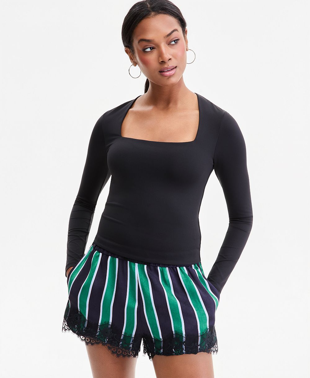 Bar III Women's Square-Neck Long-Sleeve Top, Macy's Exclusive