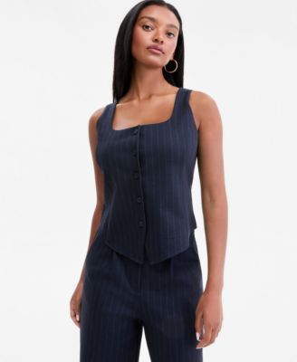Bar III Women's Pinstripe Scoop-Neck Button-Front Vest, Macy's Exclusive