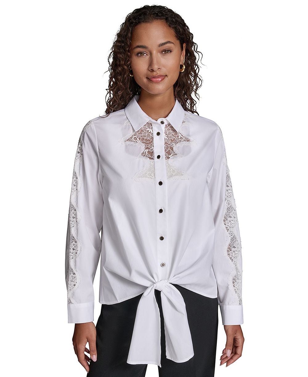 KARL LAGERFELD PARIS Women's Cotton Poplin Button-Front Blouse