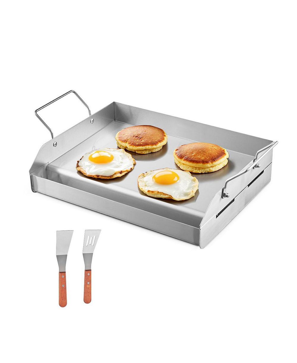COZITO Stainless Steel Griddle, 17 x 13 inches Flat Top Gas Grill Plate with Handles