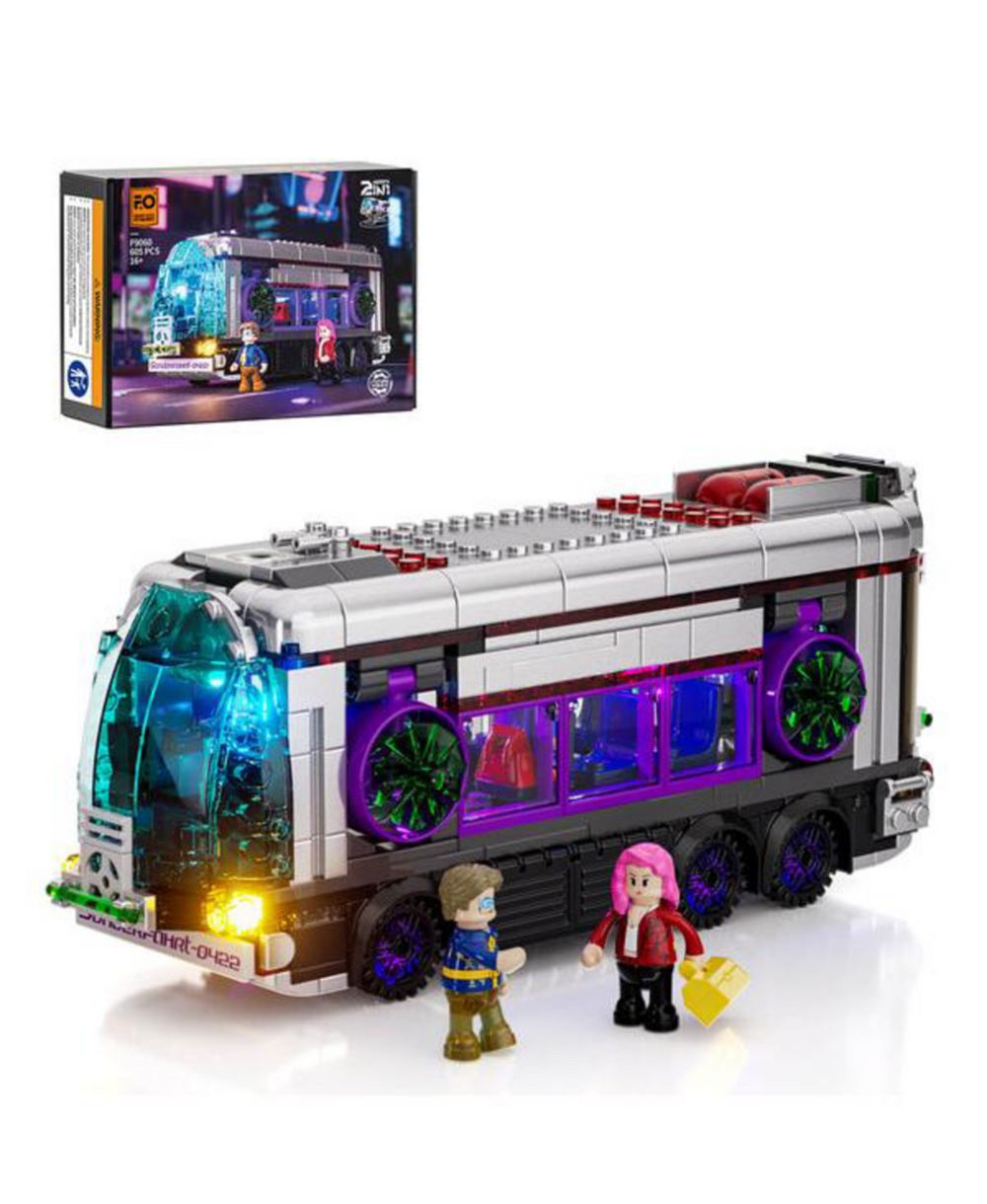 Набор конструктор 2 в 1 Future-Bus Lighting Building Bricks, Cyberpunk City Future Vehicle LED Light Car Model, 605 Pcs