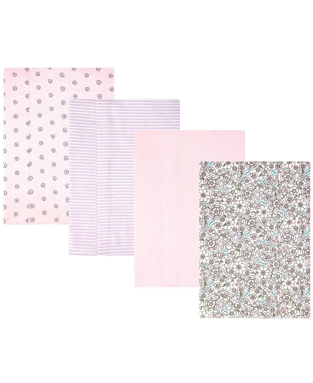 Hudson Baby Girl Cotton Poly Flannel Burp Cloths 4-Pack, Outline Floral