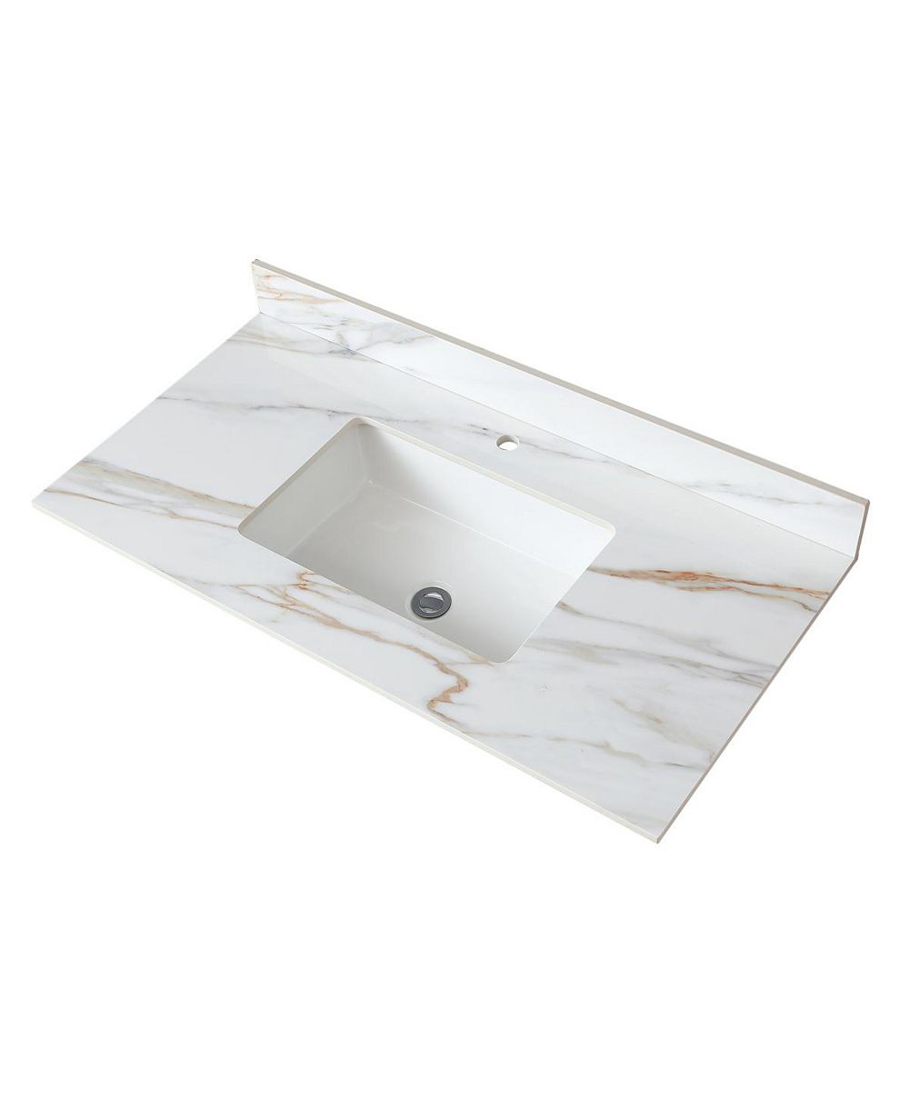 Sillysis Sintered Stone Bathroom Vanity Top with Ceramic Sink, Carrara Marble Look, 4" Backsplash, Water Stain and Scratch Resistant, 31/37/43 Inch