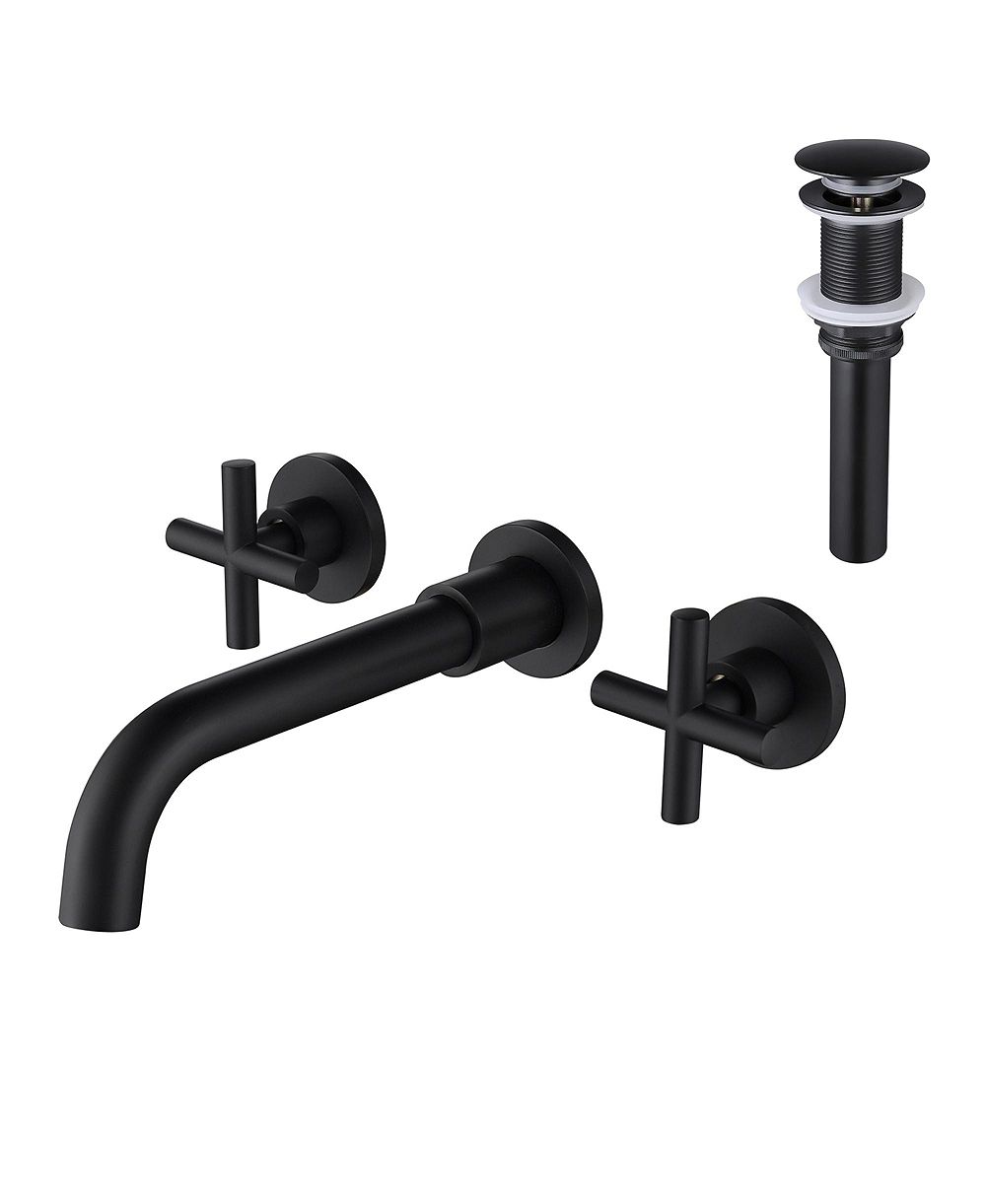 PHYING Wall Mounted Dual Handle Bathroom Sink Faucet with Pop-Up Drain