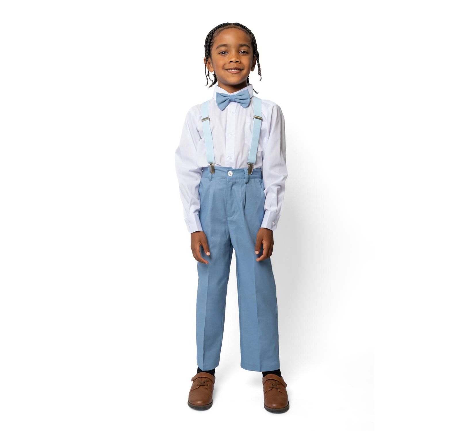Детский комплект Peanut Butter Collection Little Boys Barn Safari Linen 4-Piece Shirt, Bowtie, Suspenders and Pants
