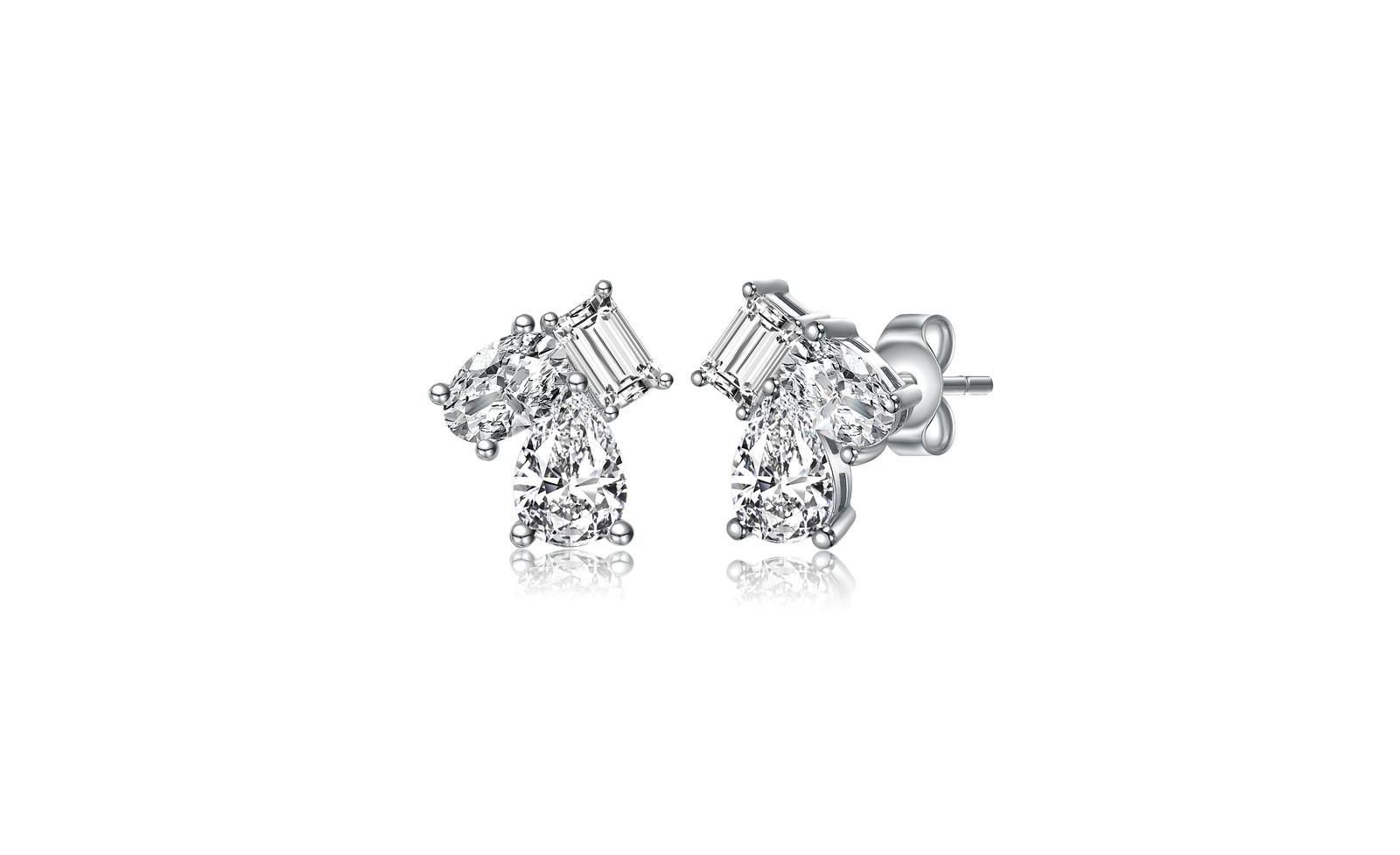 Серьги-гвоздики Rachel Glauber White Gold Plated Multi-Shape CZ