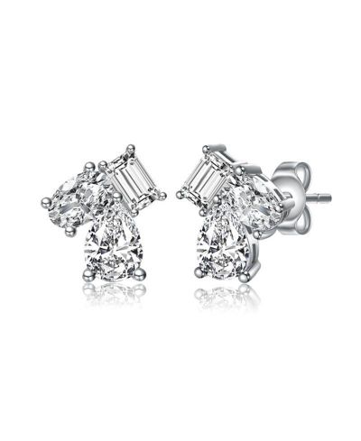 Rachel Glauber Dainty White Gold Plated Multi-Shape CZ Stud Earrings