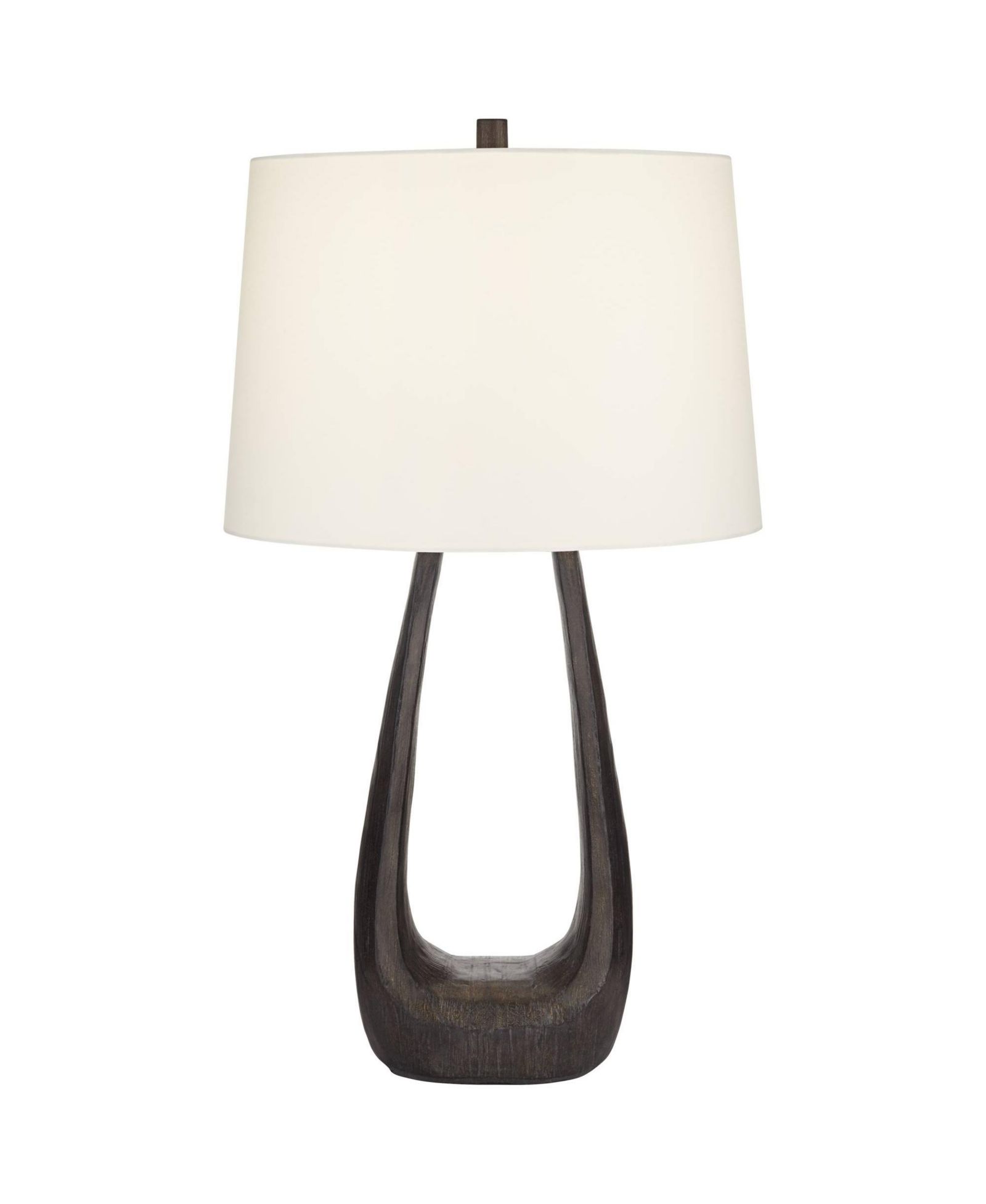 Possini Euro Design Woodwork  Tall Open Base Large Mid Century Modern End Table Lamp Black Finish Finish Single Living Room