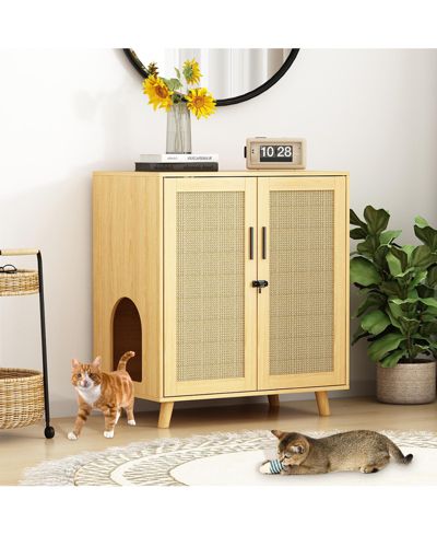 Litter Box Cabinet with Scratch-Resistant Doors - Large Wooden Cat Litter Station with Removable Shelves | Hidden Cat Toilet Furniture