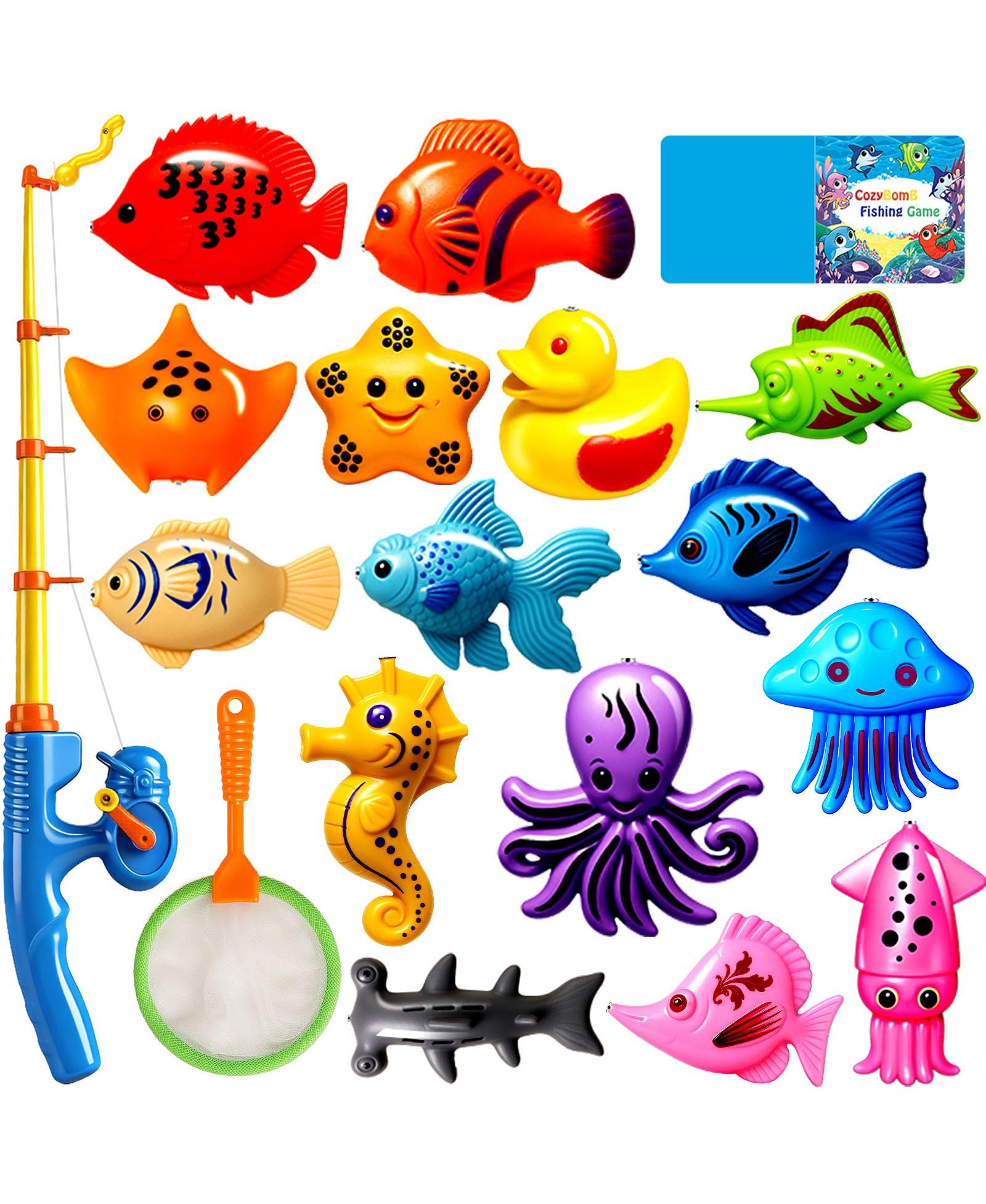 Набор для игры GNUADZ 15 Fishes Fishing Game Set Water Table Bath Toy Pole Rod Net Floating Fish