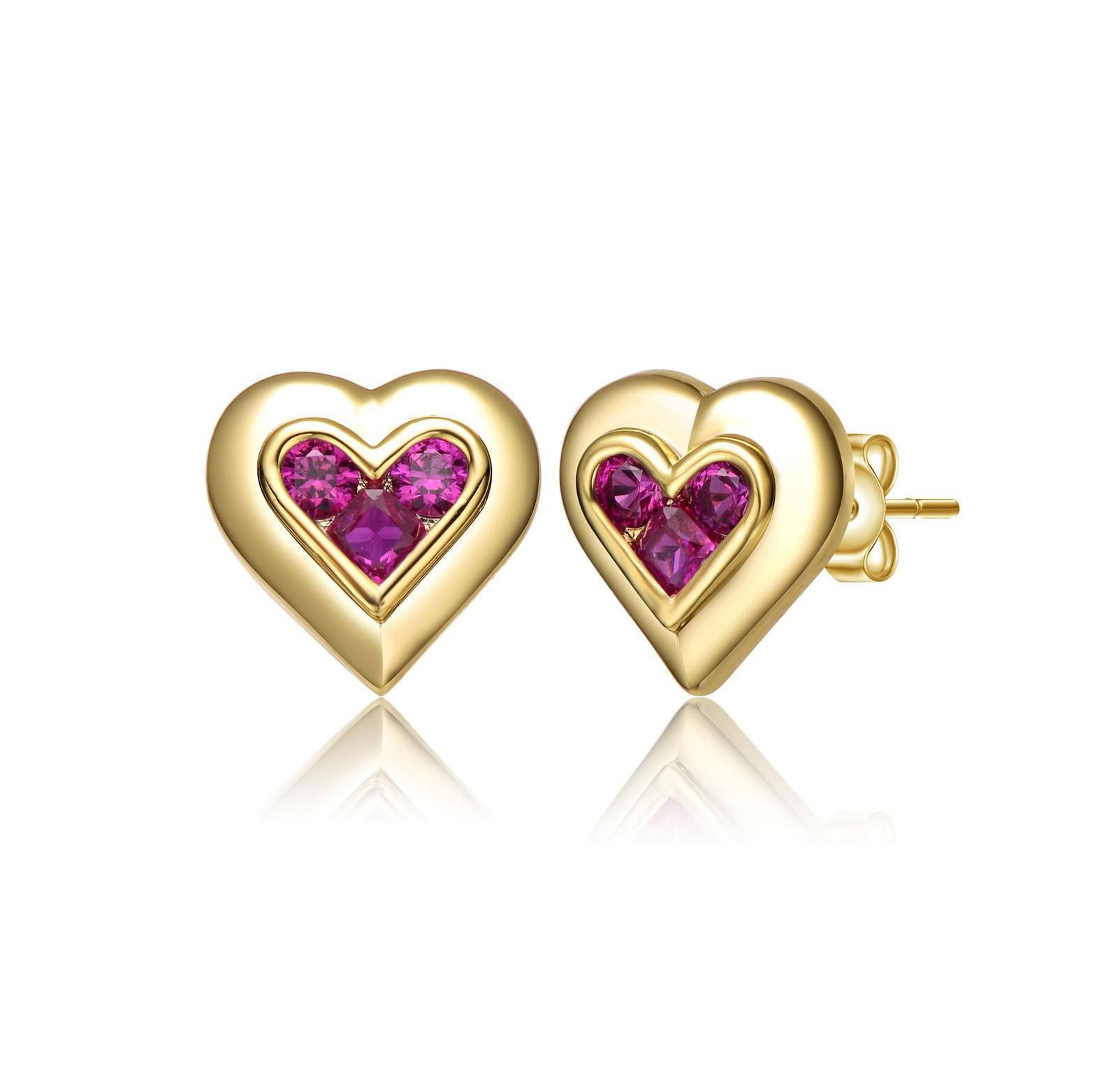 GiGiGirl Серьги-гвоздики Dainty 14K Gold Plated Purple 3-CZ Cluster Heart