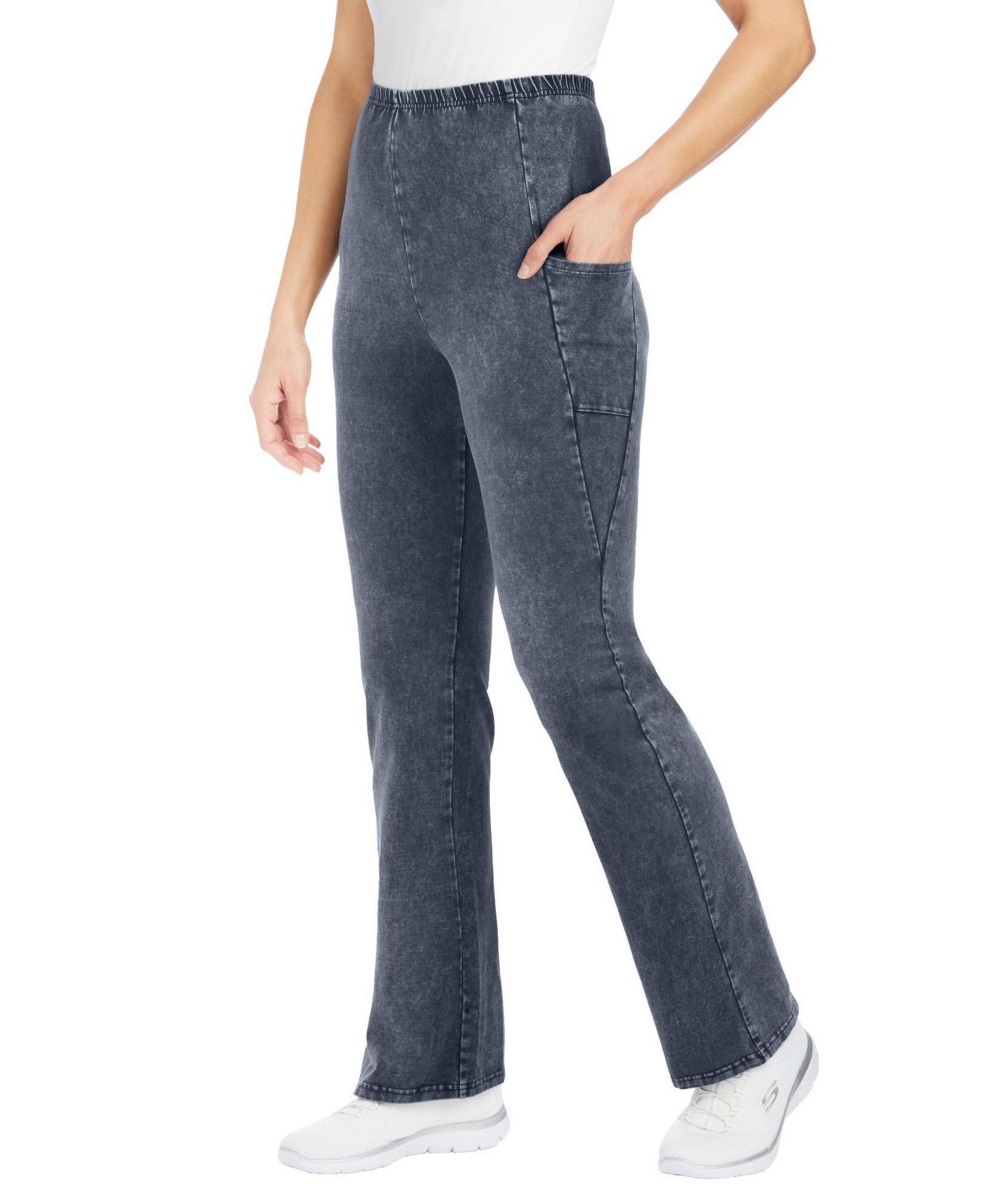 Woman Within Plus Size Within Stretch-Cotton Knit Pull-On Bootcut Pocket Leggings