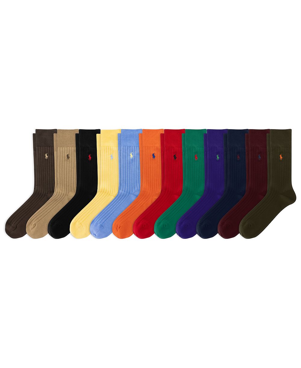Polo Ralph Lauren Men's Signature Pony Crew Ribbed Dress Socks, 12-Pair