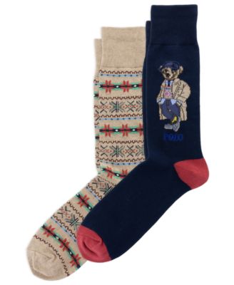Polo Ralph Lauren Men's Litchfield Polo Bear Fair Isle Crew Socks, 2-Pack