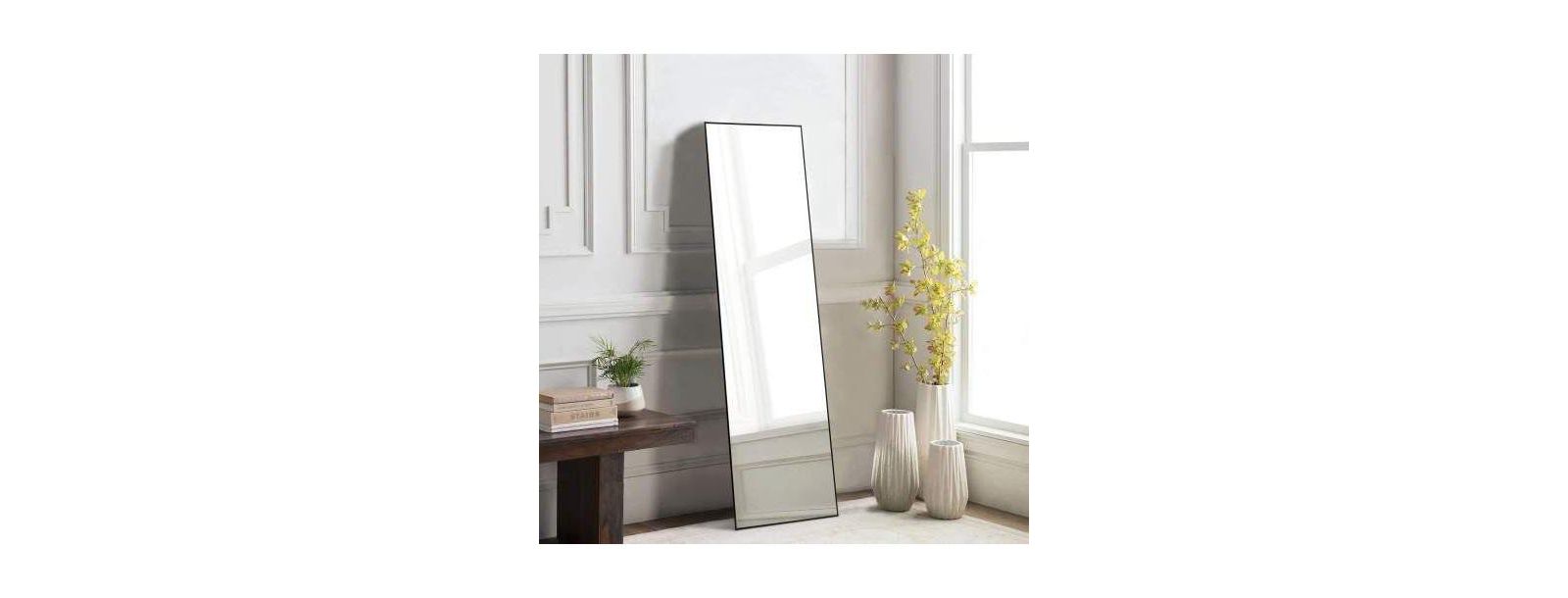 BUSDAYS Floor Standing Mirror Wall Mirror with Stand Aluminum Alloy Thin Frame Rectangular