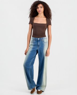 Madden Girl Juniors' Ultra 90s Wide-Leg Ombré Jeans