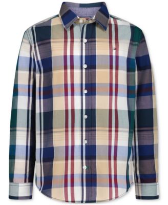 Мужская длинная рубашка Tommy Hilfiger в клетку с длинным рукавом, для мальчиков 8-20 лет