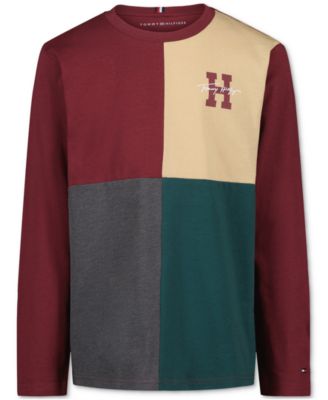 Мужская футболка Tommy Hilfiger Boys' 8-20 с длинным рукавом, графическим принтом и цветными блоками