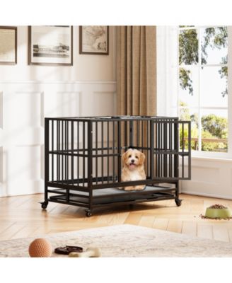 gaomon Heavy Duty Metal Dog Crate, Double Door Dog Cage with Wheels, Folding Indoor Pet House with Removable Tray Perfect for Pets