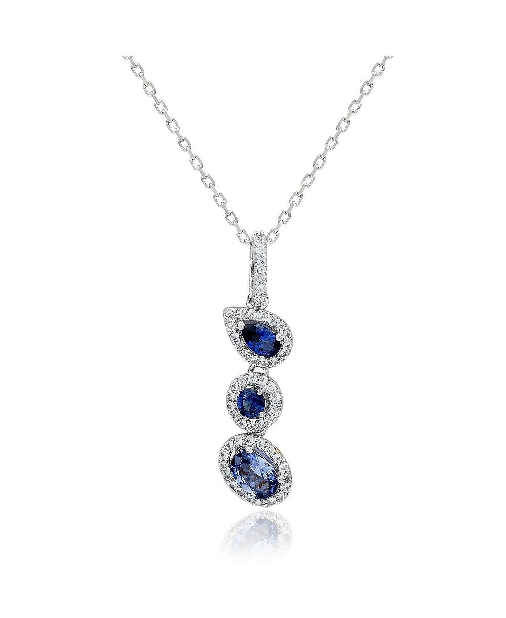 Suzy Levian New York подвеска с сапфиром и серебром Sterling Silver Multi-Shape Sapphire Halo Drop Pendant