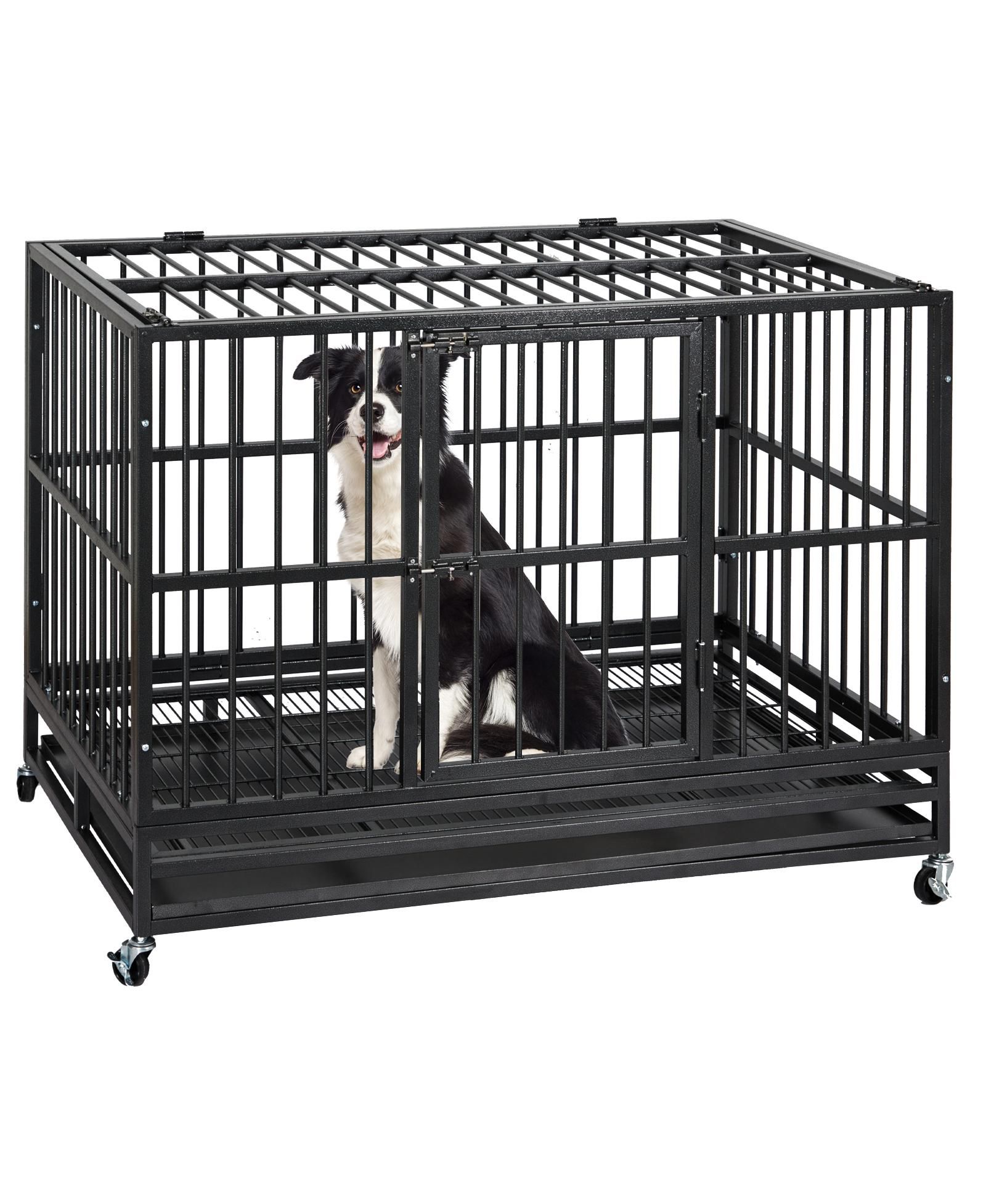 Клетка для собак gaomon 47'' Heavy Duty Escape Proof из стали с дверями, колесами с фиксатором, съемными поддонами и водонепроницаемым UV-чехлом