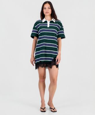 Bar III Women's Short-Sleeve Lace-Trim Rugby Dress, Macy's Exclusive