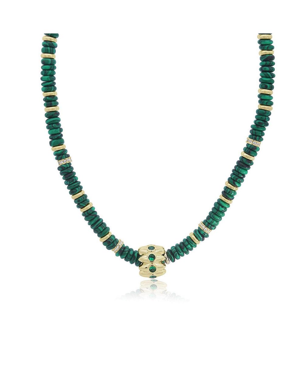 The Lovery ожерелье Malachite Bead Rondel, 18K Gold Plated Over Brass