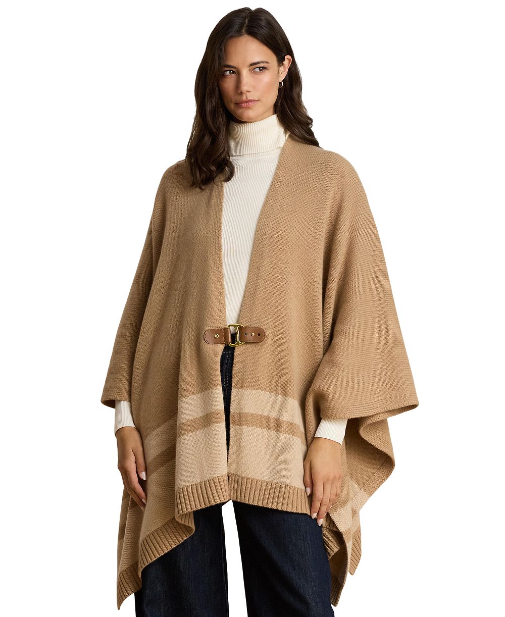 Lauren Ralph Lauren Women's Wool-Cashmere Two-Tone Buckle-Trim Poncho