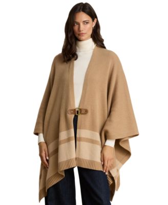 Lauren Ralph Lauren женский пончо из шерсти и кашемира двухцветный с отделкой пряжкой