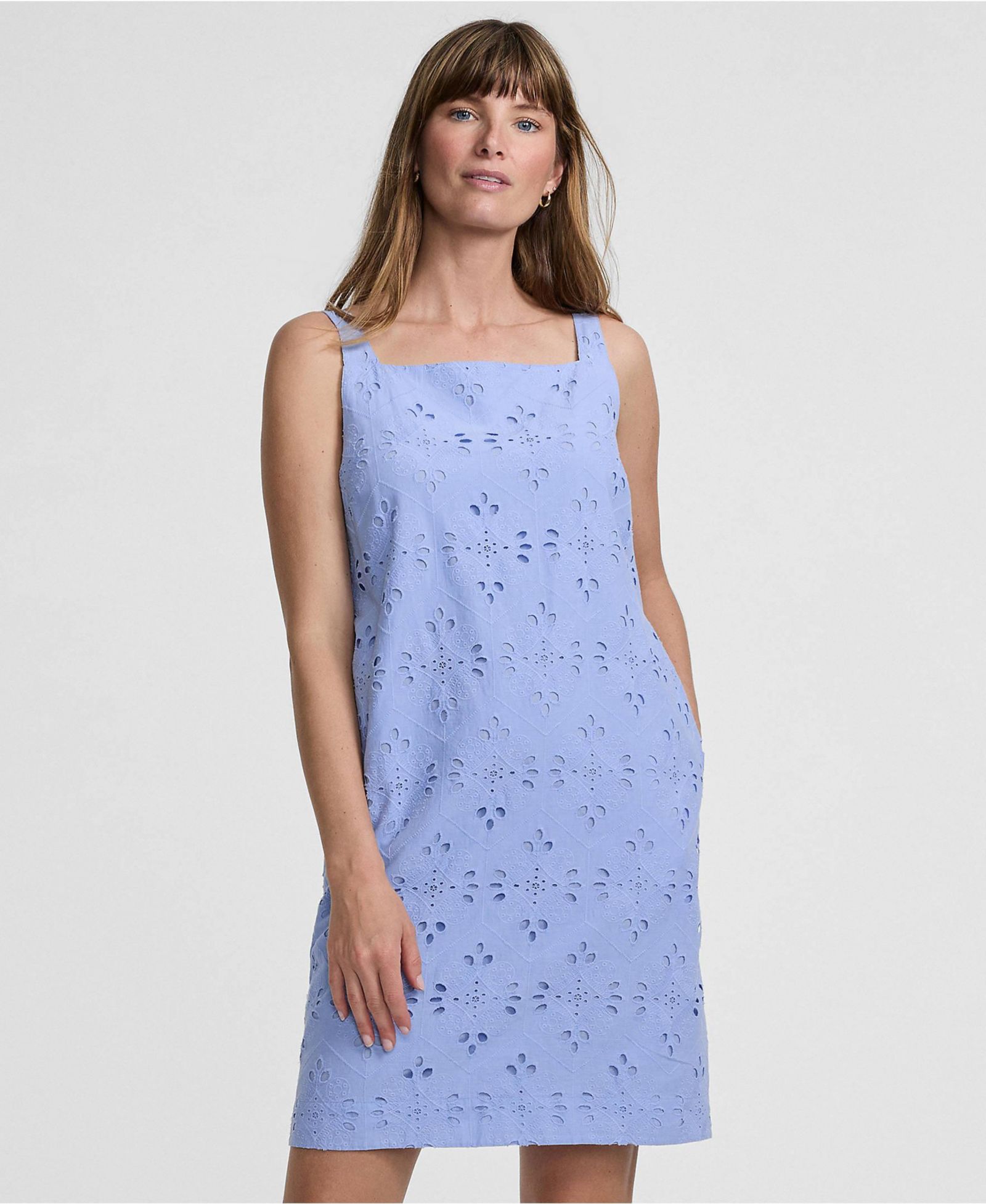 Lands' End Women's Sleeveless Eyelet Shift Above the Knee Dress