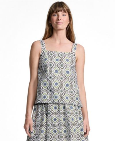 Lands' End Women's Poplin Square Neck Sleeveless Shell