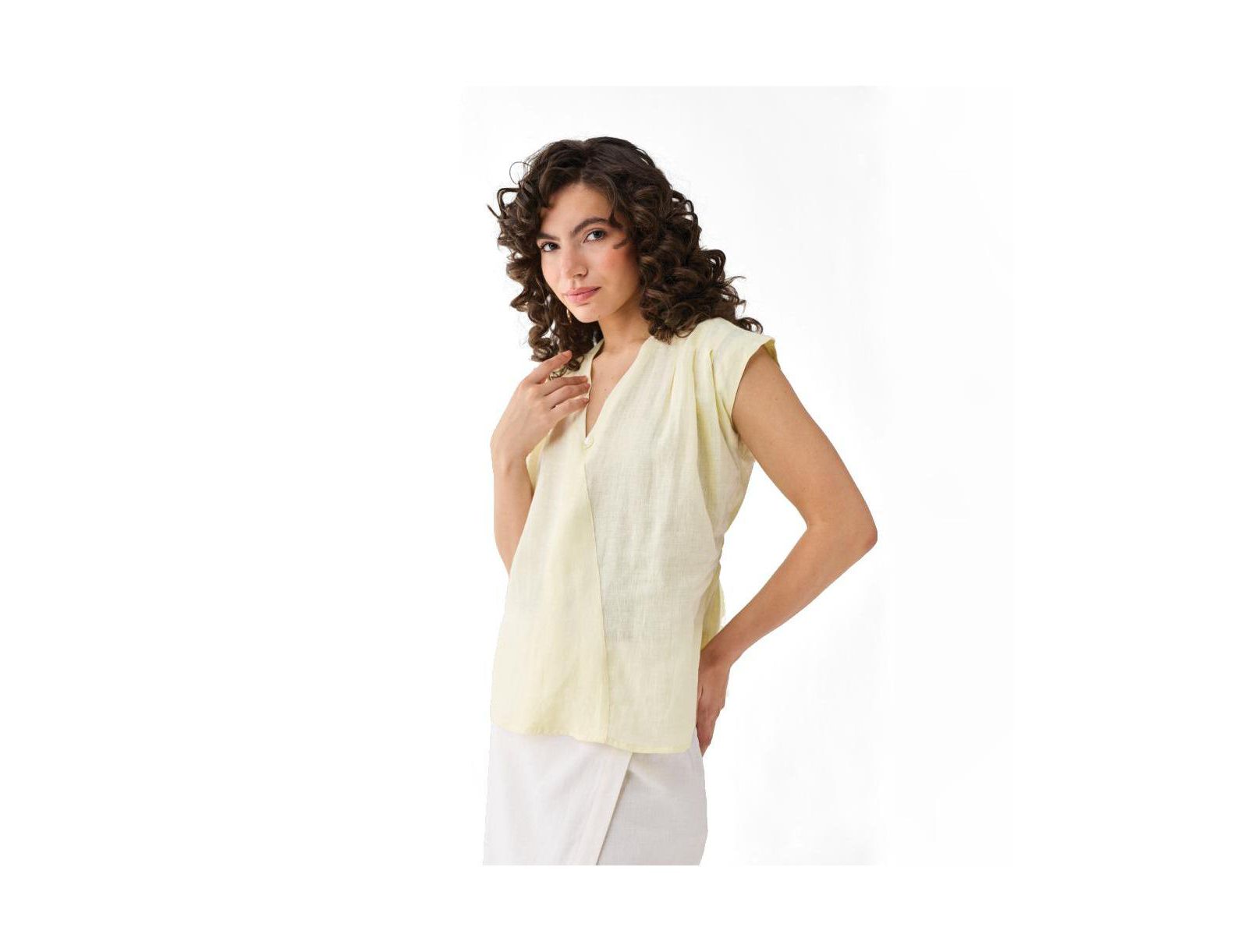 Reistor Women's V-neck Linen Overlap Top