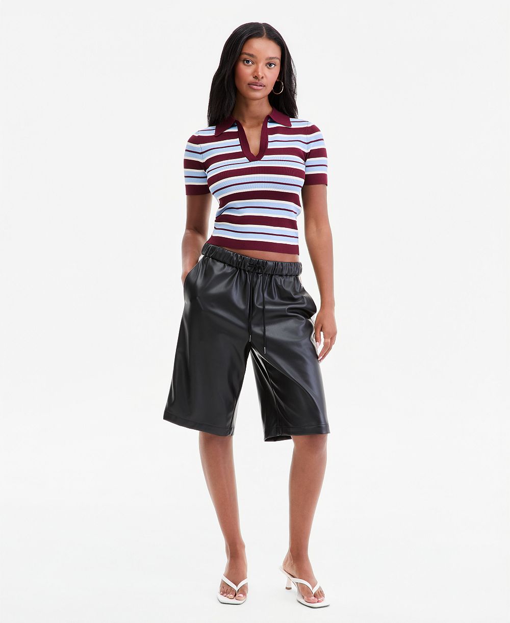 Женственные шорты Bar III Faux-Leather Side-Stripe Bermuda