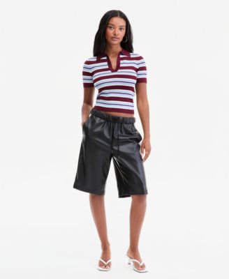 Женственные шорты Bar III Faux-Leather Side-Stripe Bermuda