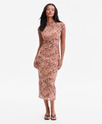 Женское платье Bar III Mock Neck Short-Sleeve Print Bodycon Midi