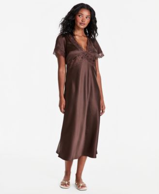 And Now This Women's Satin Lace-Trim Midi Dress, Macy's Exclusive