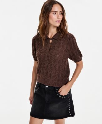 And Now This Женская футболка And Now This Pointelle-Knit Short-Sleeve Polo