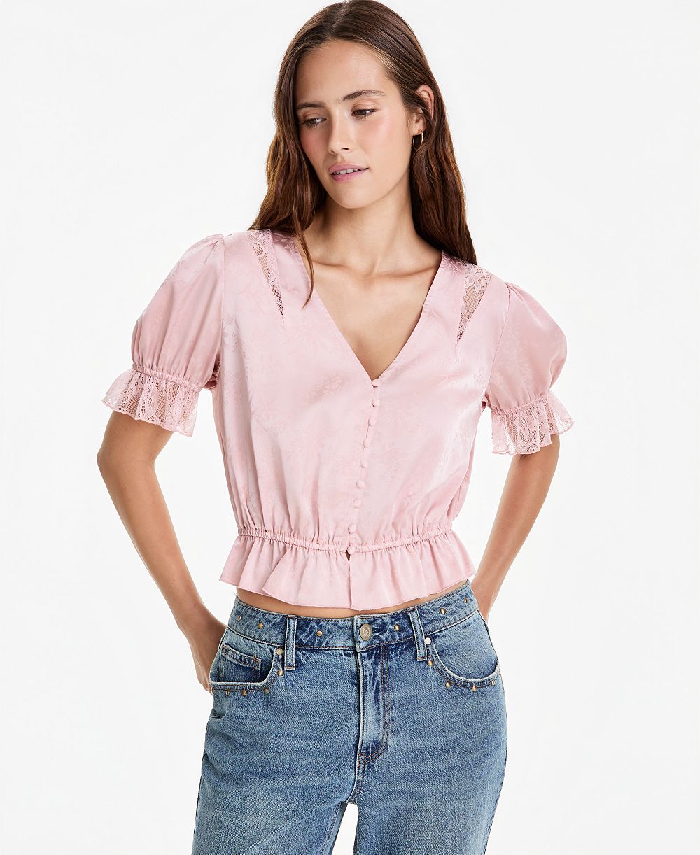 Женский топ And Now This Satin Puff-Sleeve V-Neck