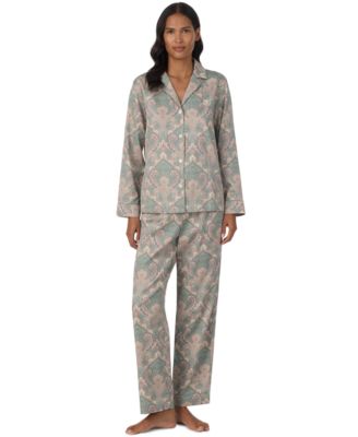 Lauren Ralph Lauren женский пижамный комплект из хлопковой смеси с длинным рукавом и воротником-стойкой