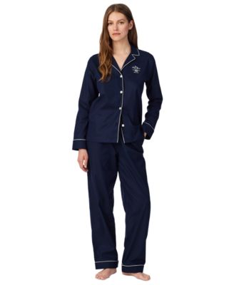 Lauren Ralph Lauren Women's Long-Sleeve Notch-Collar Cotton Pajama Set