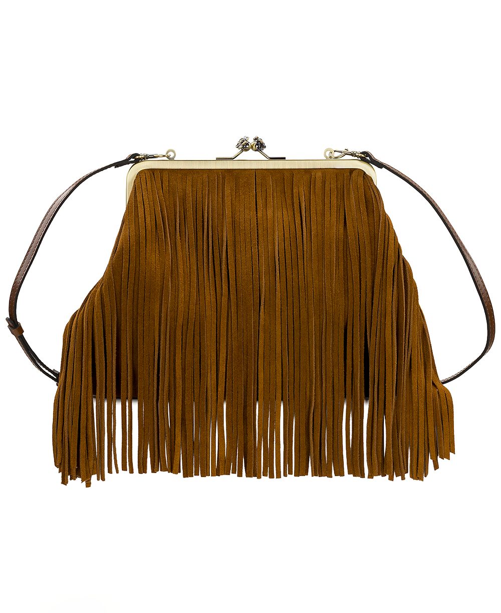 Patricia Nash Vivienne Medium Suede Fringe Kiss-Lock Frame Handbag