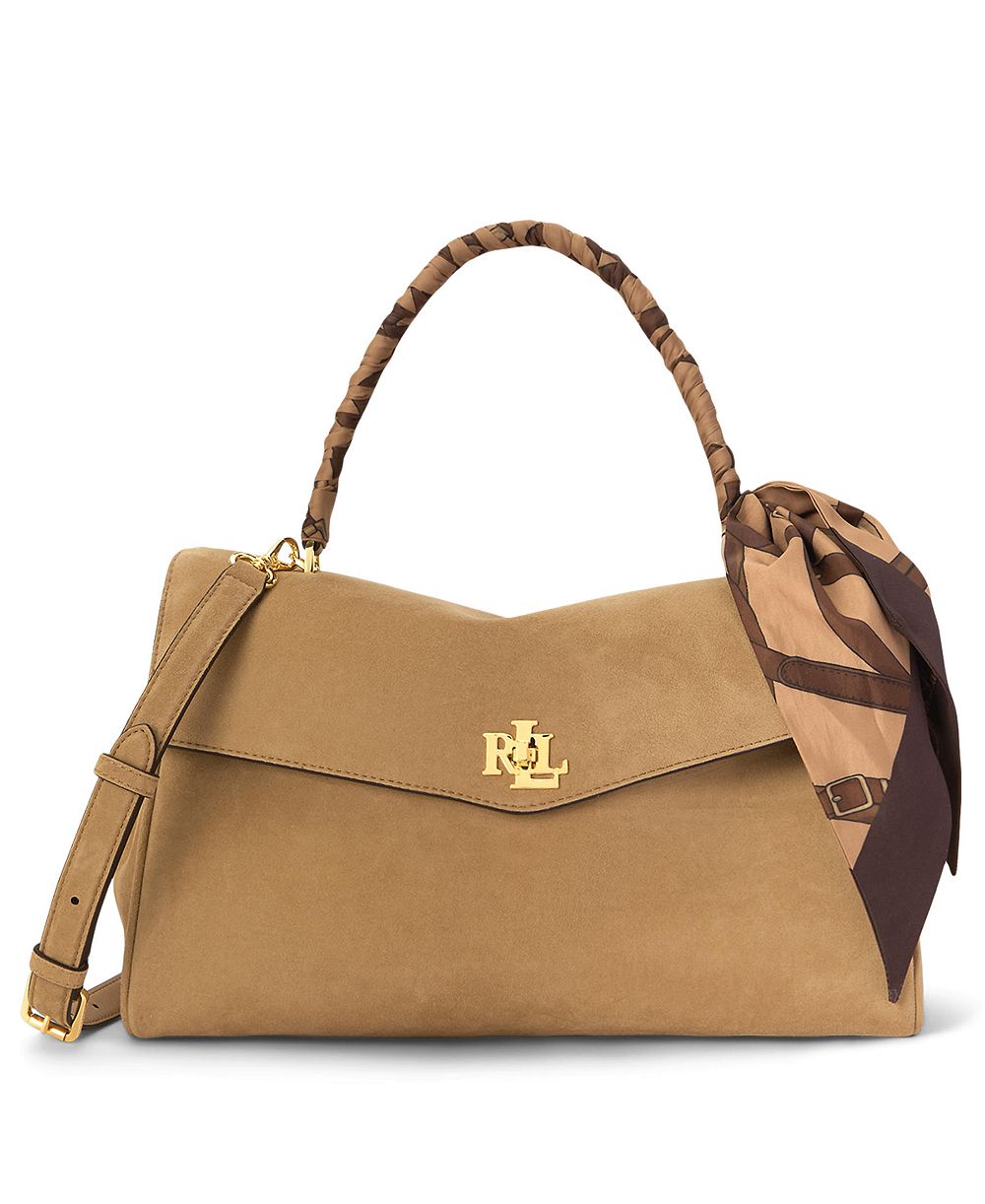 Lauren Ralph Lauren Farrah Suede Scarf Trim Medium Soft Satchel Bag