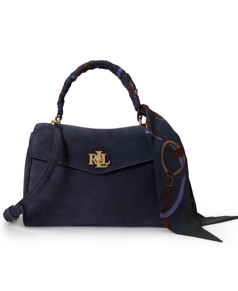 Lauren Ralph Lauren Farrah Suede Scarf Trim Small Soft Satchel Bag