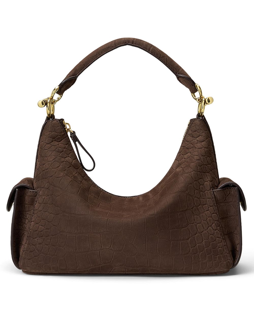 Lauren Ralph Lauren Blaike Suede Croc-Embossed Small Shoulder Bag