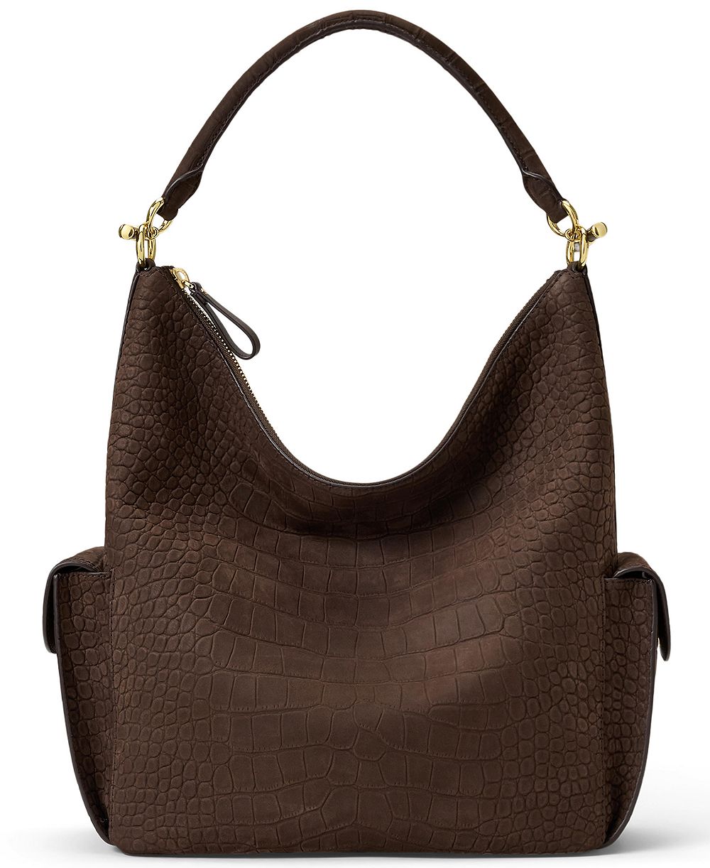 Сумка хобо Lauren Ralph Lauren Blaike Suede Croc-Embossed Medium