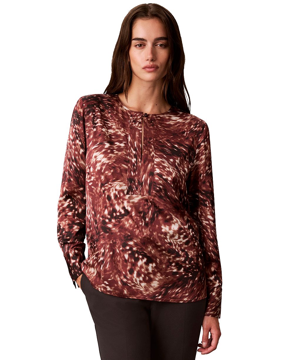 Calvin Klein Women's Long-Sleeve Printed Satin Blouse