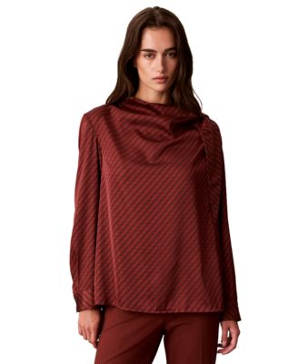 Calvin Klein Women's Tie-Neck Long-Sleeve Printed Blouse