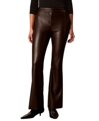 Calvin Klein Women's Diagonal Pocket Boot Leg High-Waisted Faux Leather Pants