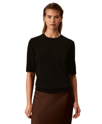 Calvin Klein женский свитер с круглым вырезом и коротким рукавом, отвороты на штанинах